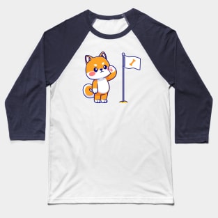 Cute Shiba Inu Respect Bone Flag Cartoon Baseball T-Shirt